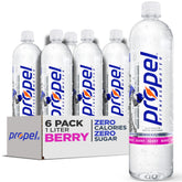 Propel botella Berry frontal mostrando diseño y beneficio hidratante