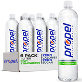 Propel frente del pack de seis botellas mostrando tamaño y conveniencia