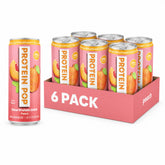 PROTEIN POP lata frontal Peach mostrando marca y beneficio refrescante