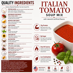 Taza de sopa ProtiFit Tomate Italiano lista para consumir, opción saciante y baja en calorías