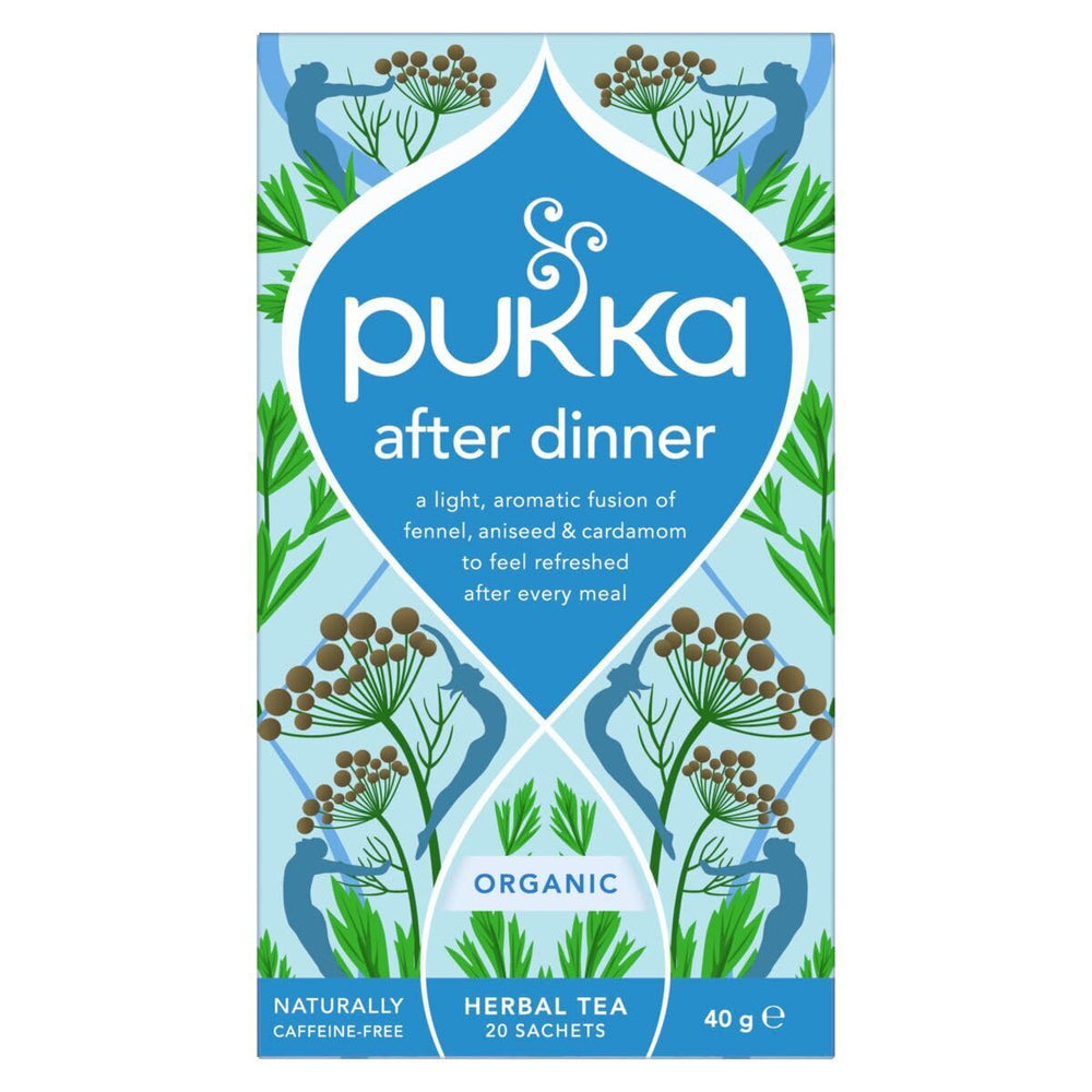Pukka embalaje frontal mostrando bolsitas reciclables y beneficios