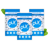 PUR Gum empaque frontal mostrando 3 bolsas resellables, buena opción para llevar