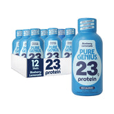 Pure Genius presentación frontal con botella azul y limón mostrando portabilidad