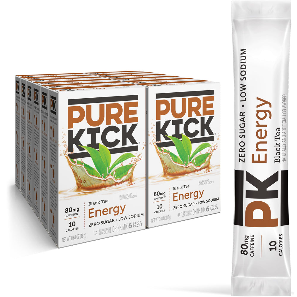 Pure Kick caja frontal mostrando 12 cajas del pack y beneficio conveniencia