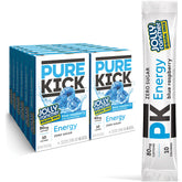PURE KICK empaque frontal mostrando 12 cajas y 72 sobres, ideal para almacenamiento