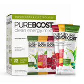 Pureboost empaque frontal combo 30 sobres mostrando variedad y conveniencia