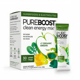 Pureboost frontal del empaque mostrando 30 sobres y beneficios