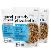 purely elizabeth empaque frontal mostrando 3 bolsas y beneficios