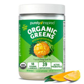 Purely Inspired envase frontal mostrando sabor mango y beneficios nutricionales