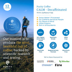 PURITY COFFEE taza preparada con CALM espuma y aroma reconfortante