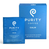 PURITY COFFEE envase frontal del CALM en caja, conveniencia y sabor