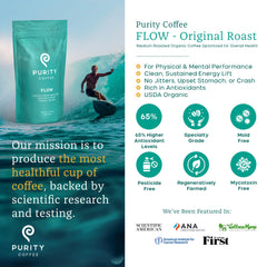 PURITY COFFEE café molido en taza cerámica listo para beber con aroma intenso