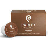 PURITY COFFEE caja frontal mostrando 12 cápsulas y beneficio de frescura