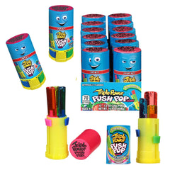 Push Pop presentación frontal con caja y paletas, muestra conveniencia