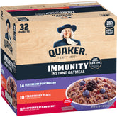 Quaker envase frontal surtido mostrando 32 sobres y beneficios rápidos