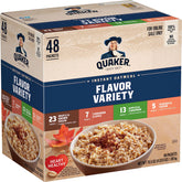 Quaker empaque frontal con 48 sobres mostrando variedad y conveniencia