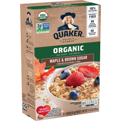 Quaker frente del empaque con sabor maple y azúcar moreno mostrando cantidad pack