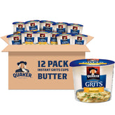 Quaker frente del paquete mostrando 12 tazas y beneficio práctico