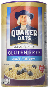 Quaker frente del paquete Gluten Free mostrando el sello y beneficio práctico