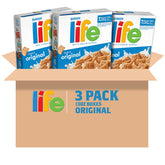 Quaker empaque frontal mostrando tres cajas y marca visible para reconocimiento rápido