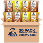 Quaker paquete frontal mostrando las 30 bolsas, facilita planificación de snacks