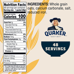 Quaker sobre individual abierto con avena lista y portable