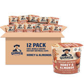 Quaker taza frente mostrando etiqueta y conveniencia
