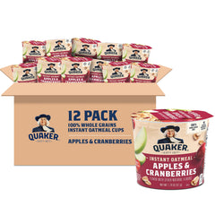 Quaker taza frontal con manzana y arándano mostrando envase práctico y listo