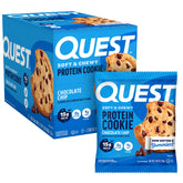 Quest galleta frente mostrando chispas de chocolate y aporte proteico