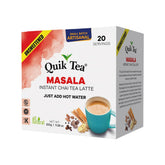QuikTea frente del empaque mostrando 20 sobres y conveniencia