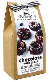 Rabbit Creek caja frontal mostrando la mezcla y el glaseado, ideal para donas caseras
