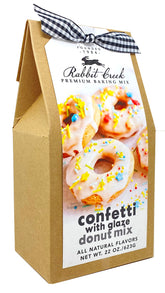Rabbit Creek paquete frontal de confetti mostrando ingredientes y glaseado