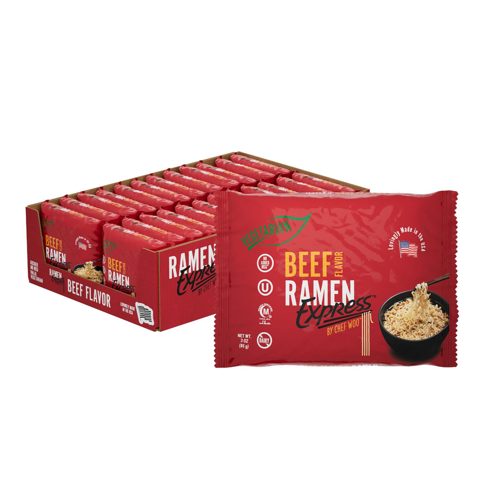 RAMEN EXPRESS envase frontal mostrando pack de 24 y beneficios