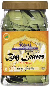 Rani Brand frasco frontal con hojas de laurel Rani y conservación práctica