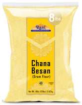 Rani Brand paquete frontal de Chana Besan mostrando pesaje y beneficios