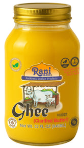 Rani Brand frasco frontal mostrando ghee puro y vidrio reutilizable
