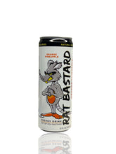 RAT BASTARD lata frontal mostrando etiqueta y sabor naranja piña, aporta energía limpia