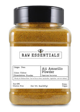 Raw Essentials envase frontal del Aji Amarillo mostrando tamaño y diseño