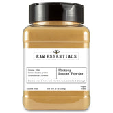 Raw Essentials botella frontal con polvo hickory, fácil identificación