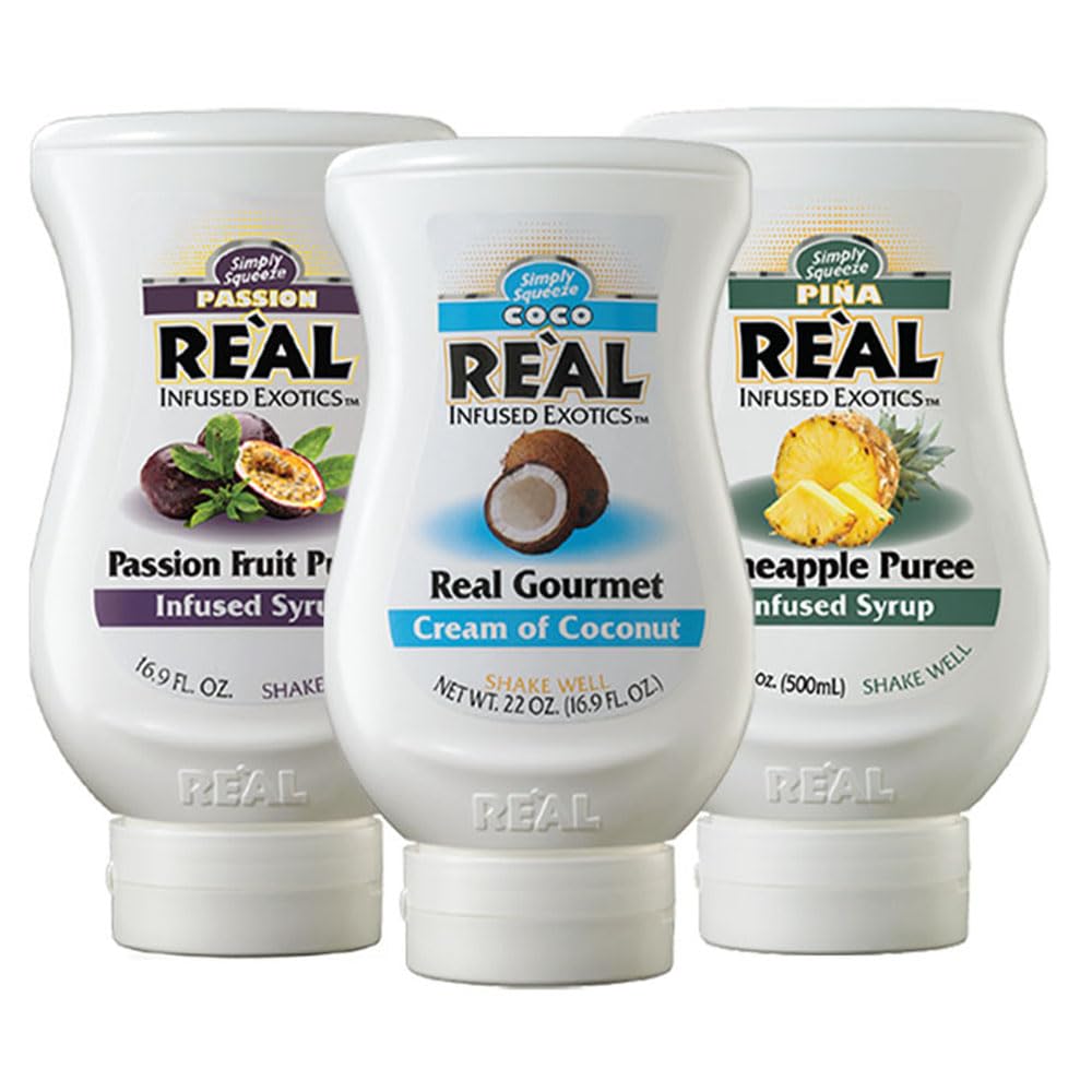 Reàl Infused Exotics pack frontal mostrando las tres botellas y beneficios de sabor