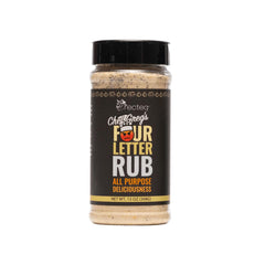 recteq Chef Greg's 4 Letter BBQ Rub envase frontal mostrando presentación y beneficio práctico