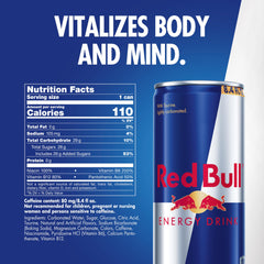 Red Bull detalle de etiqueta resaltando ingredientes y calidad