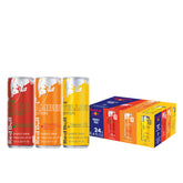 Red Bull pack variedad frente mostrando latas y beneficios refrescantes