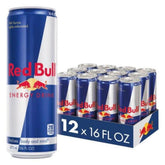 Red Bull lata frontal mostrando el logo y diseño de marca