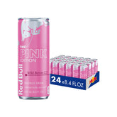 Red Bull Pink Edition frontal mostrando diseño rosa y sabor Wild Berries, refresco instantáneo