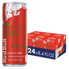 Red Bull lata frente pack Red Edition Sandía mostrando diseño atractivo y lista para usar