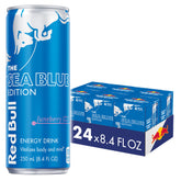 Red Bull lata frontal Sea Blue con sabor juneberry, refresca al instante