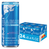 Red Bull Sea Blue frente de lata mostrando diseño junioberry y conveniencia