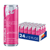 Red Bull White Peach lata frontal mostrando diseño veraniego y refrescante