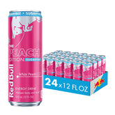Red Bull lata frontal White Peach mostrando sabor y energía